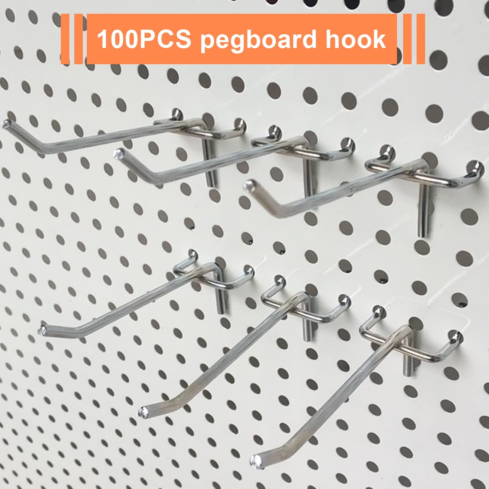 100 Pack Peg Board Hooks, 4 Inch Stainless Steel Pegboard Hooks, Shelving Dis...