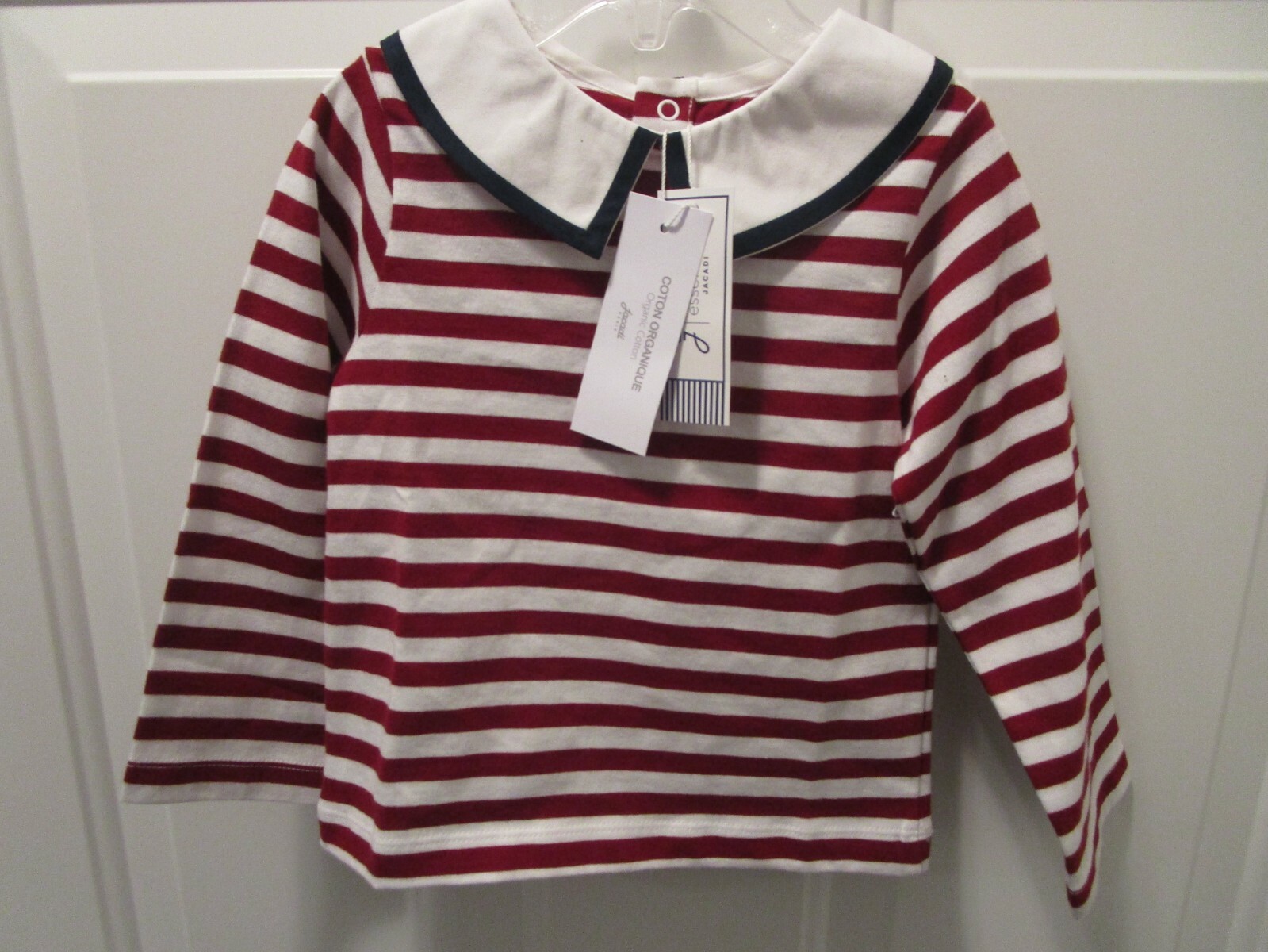 JACADI TODDLER GIRL SAILOR RED/ WHITE STRIPE SHIRT   NEW