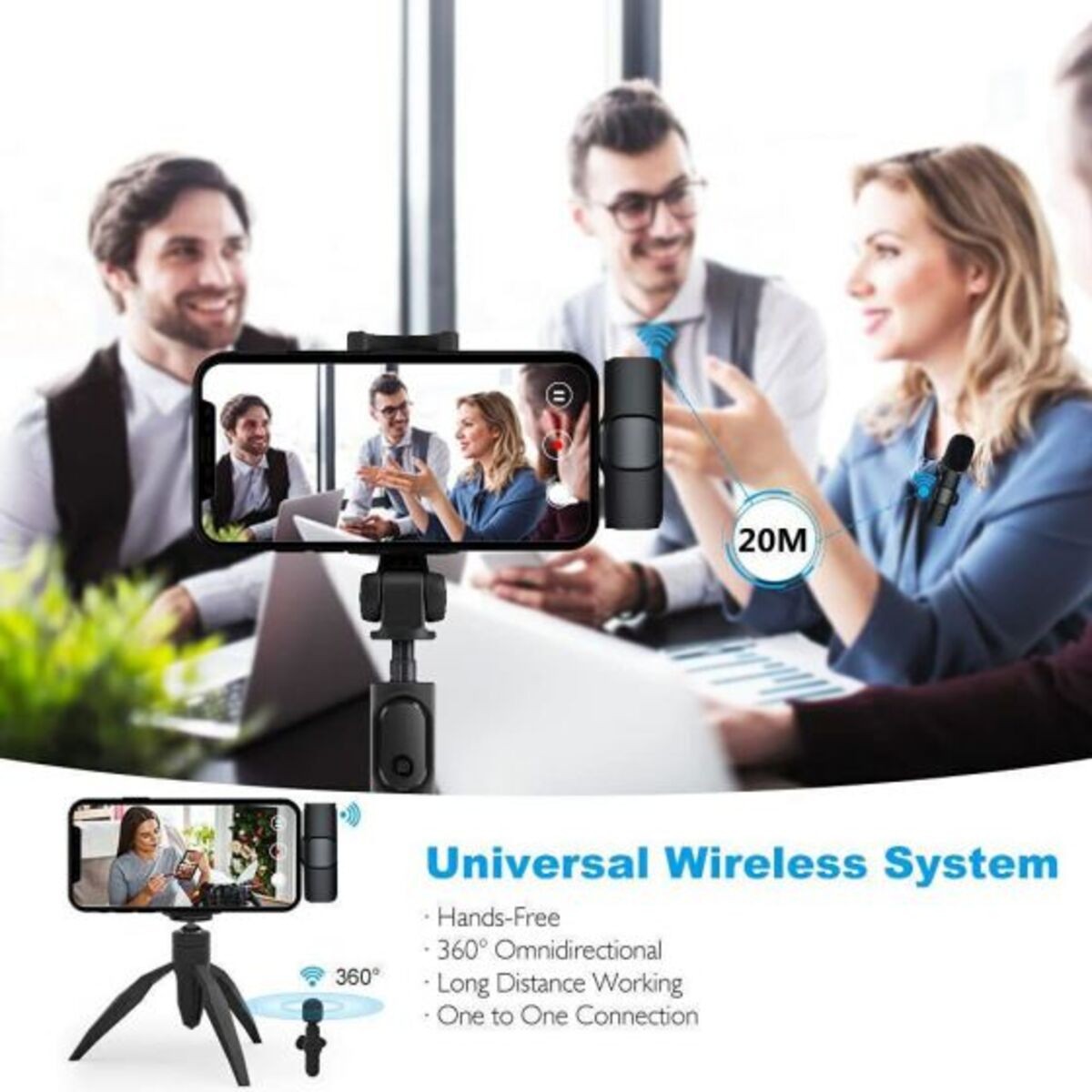 Wireless Lavalier Lapel Microphone 80G, Rechargeable, Wireless
