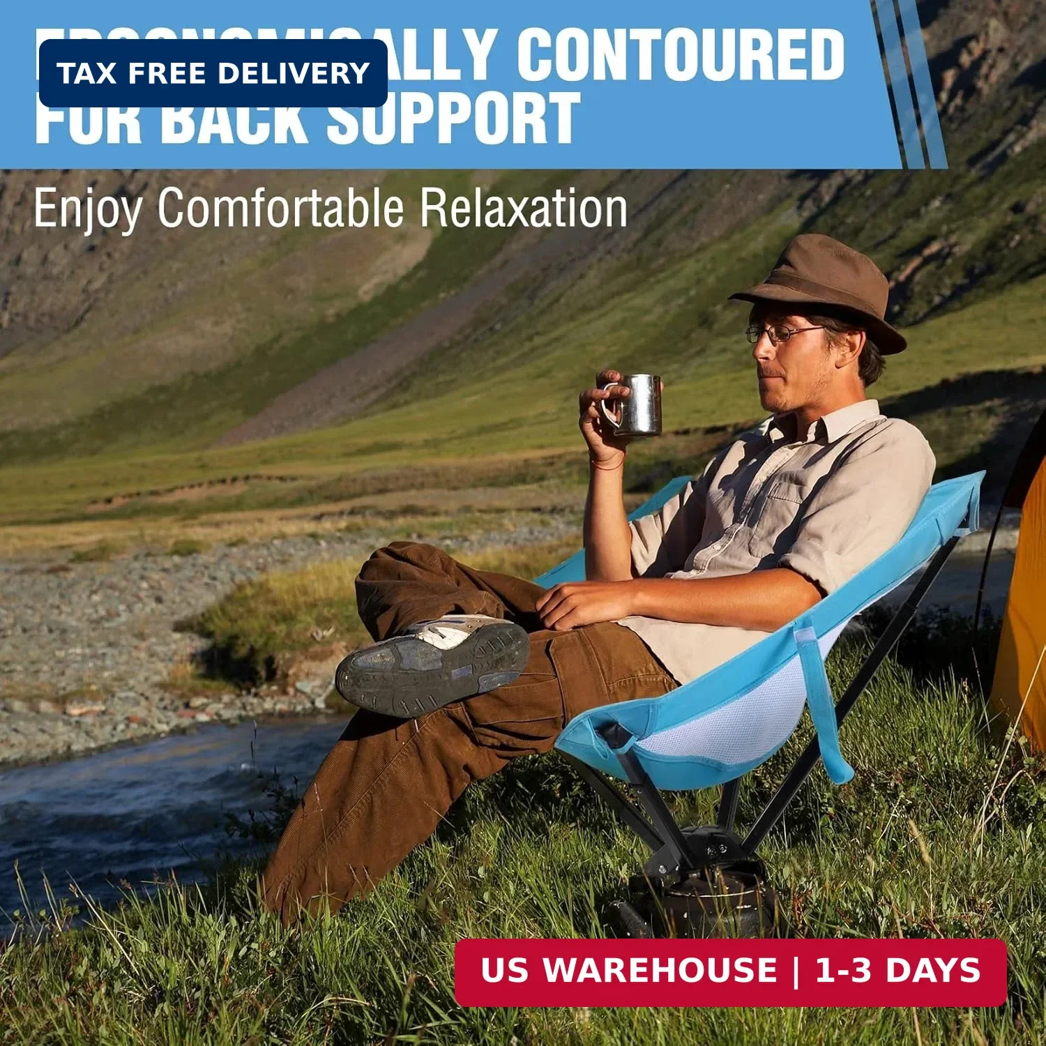 VILLEY Portable Folding Chair Lightweight Camping Chair No Assembly Needed, Quic