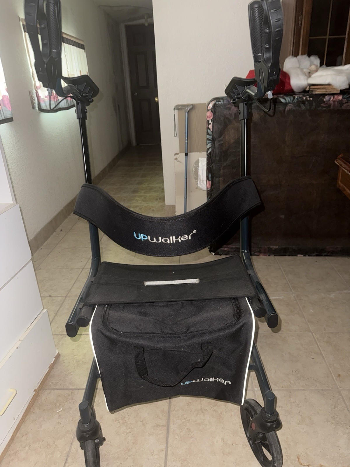 UPWalker 4-Wheel Upright Rollator Walker w/ Armrests, Seat, Storage Bag Black