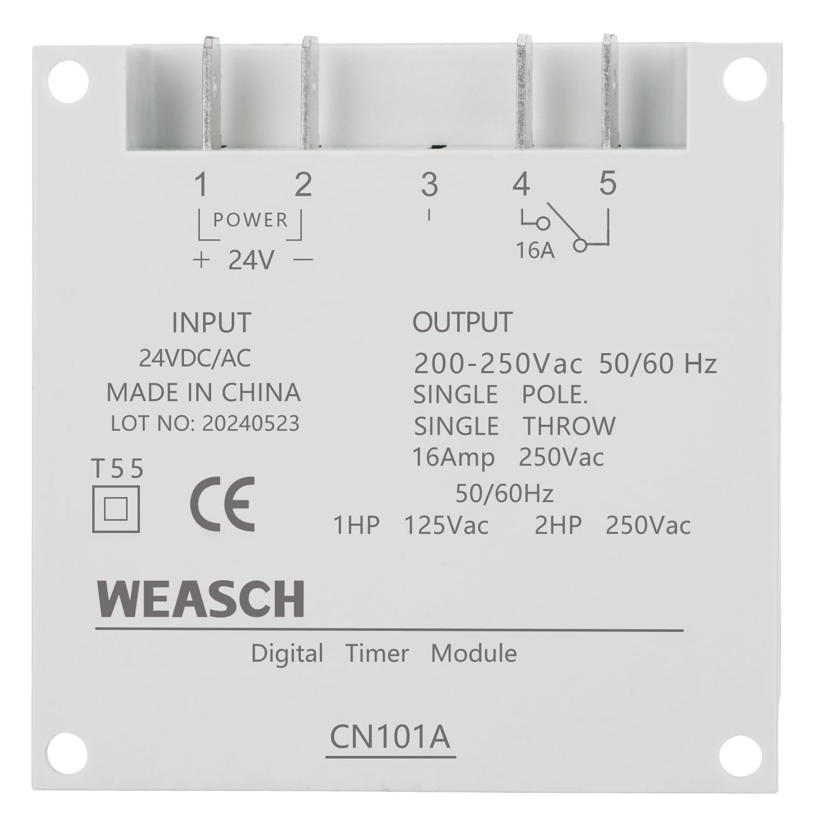 Weasch Timer Switch, CN101A, DC/AC 24V 16Amp, Digital LCD Power Gray