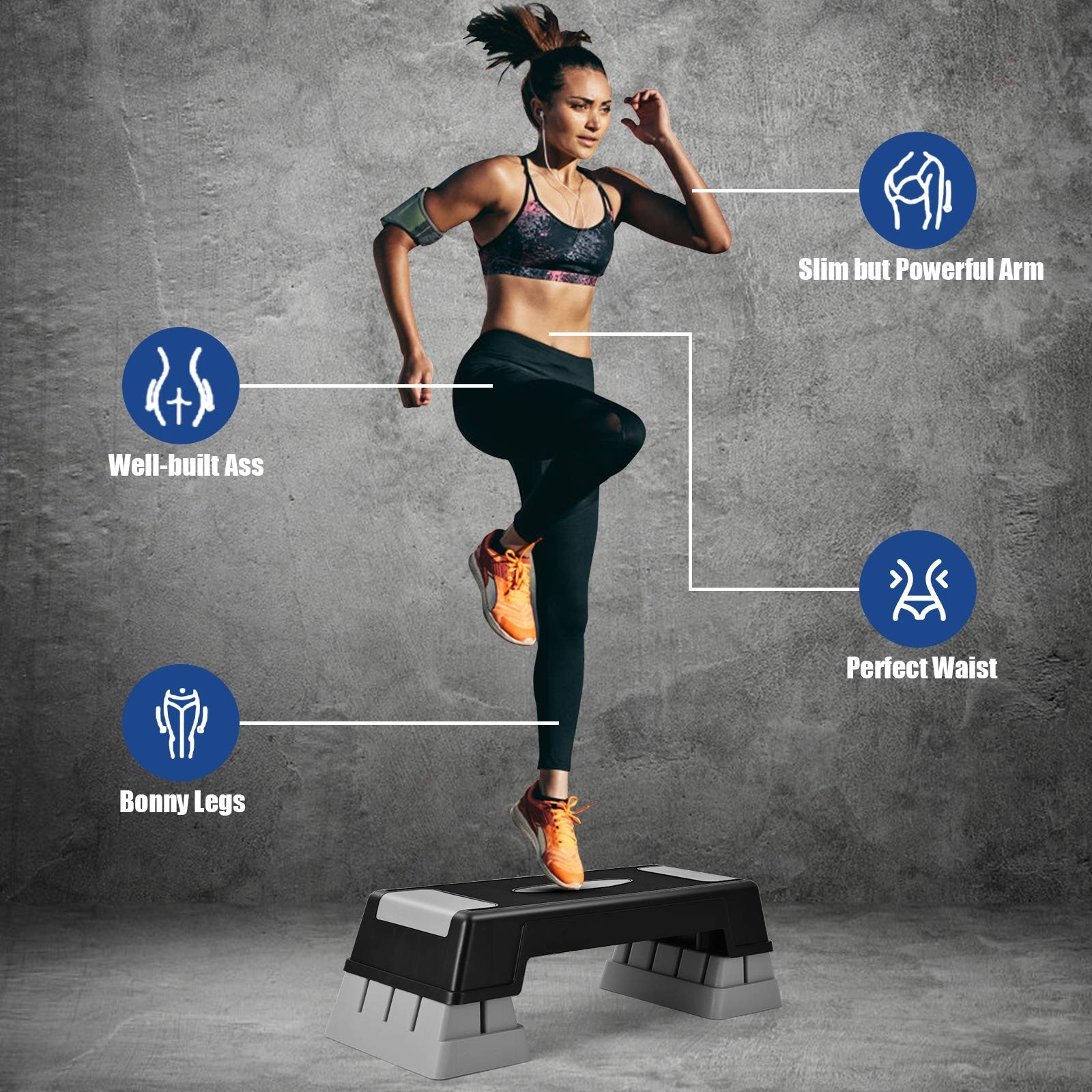Aerobic Step Platform for Exercise w/Risers, Workout Step Height Adjustable 5...