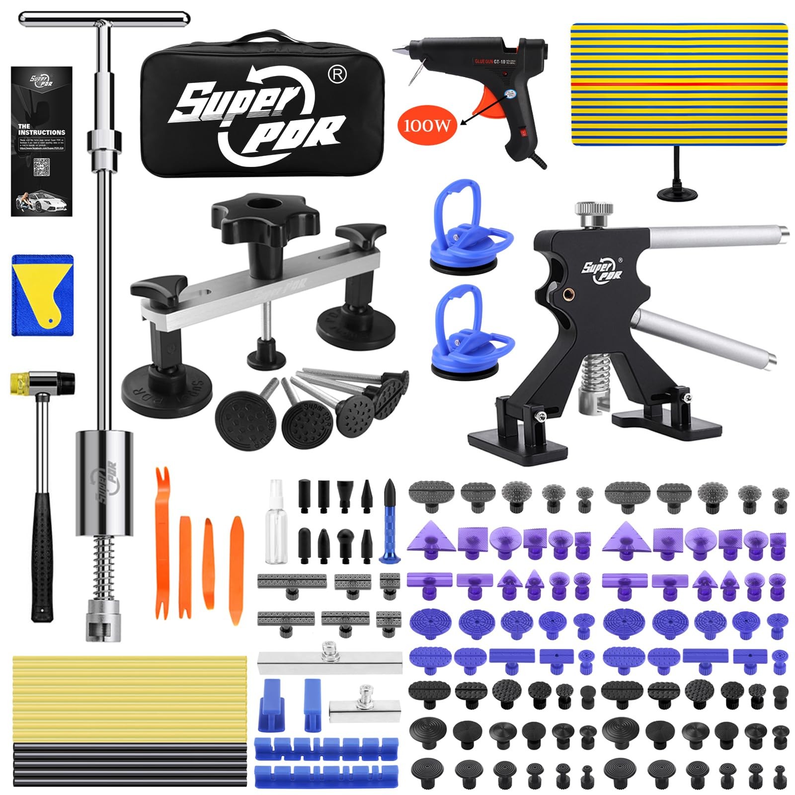 Super PDR Car Dent Puller Kit 169PCS Paintless Dent Removal Kit Hail Dent Rep...