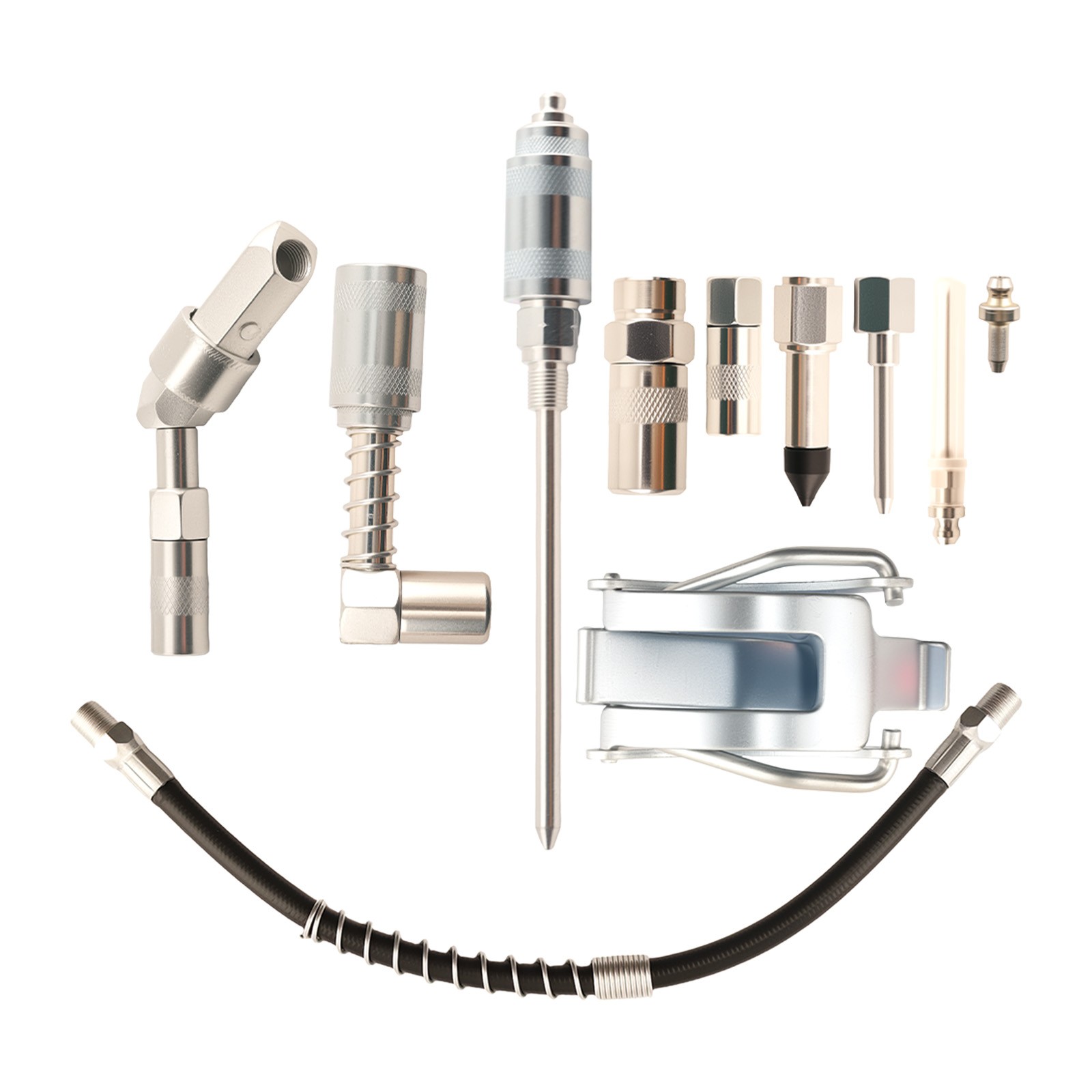 11PC Complete Grease Gun Set 3000PSI with Spring Hose and Multiple Tips