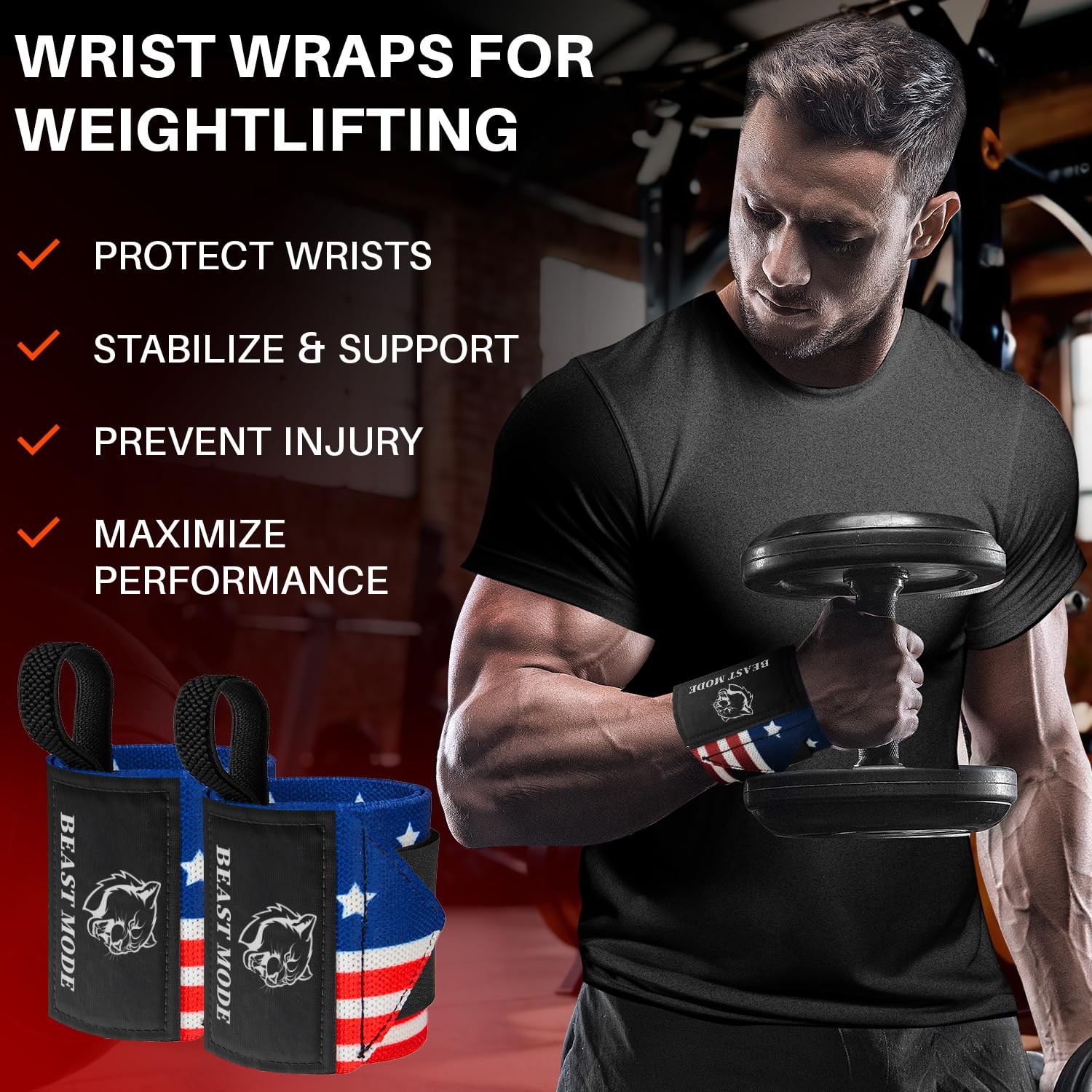 HeavyDuty Weightlifting Wrist Wraps with Thumb Loop for Powerlifting & Training