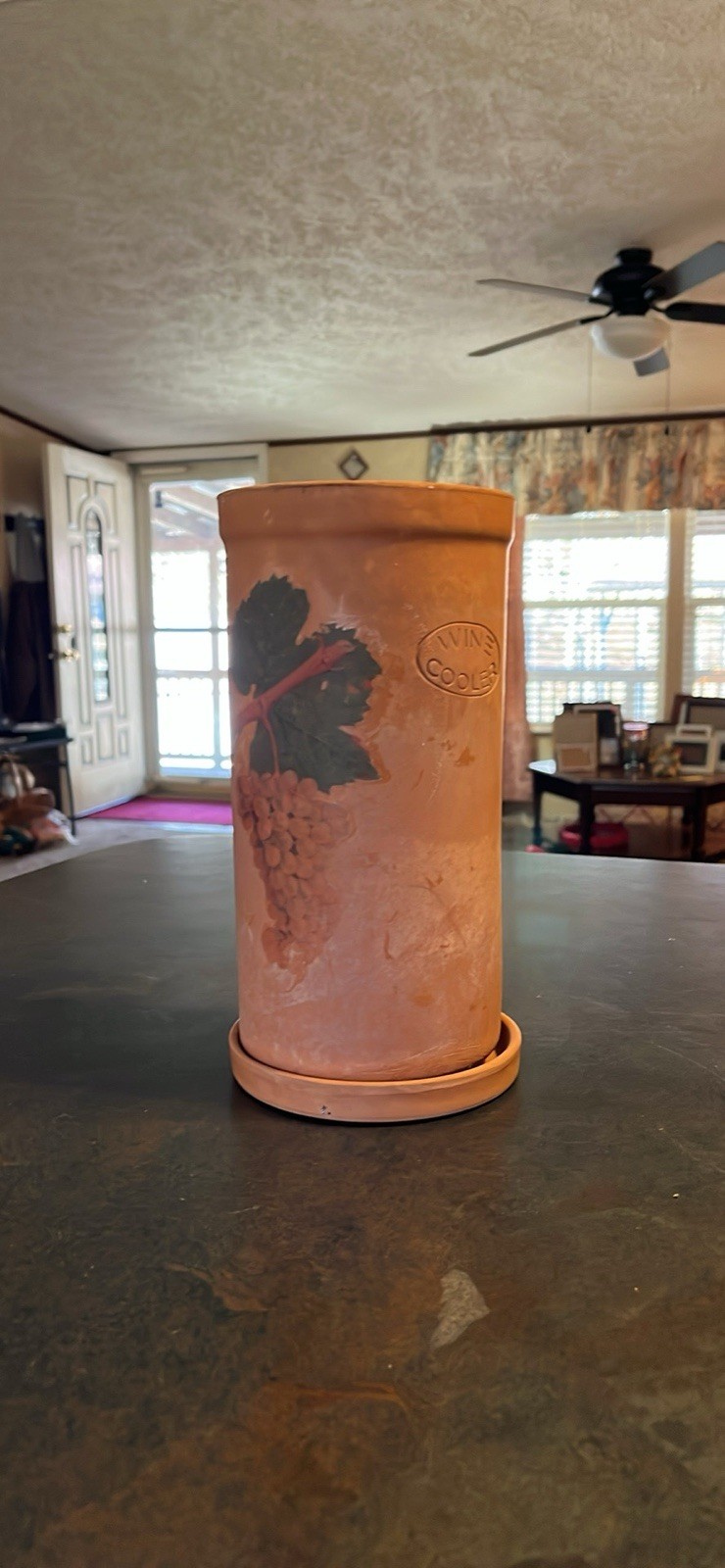 Terracotta Wine Cooler-Grape Motif-9" Tall