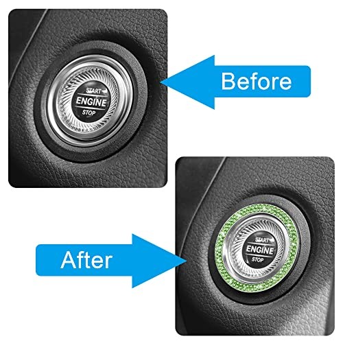Light Green Bling Car Engine Start Button Cover - 2 Pieces - Ignition Ring