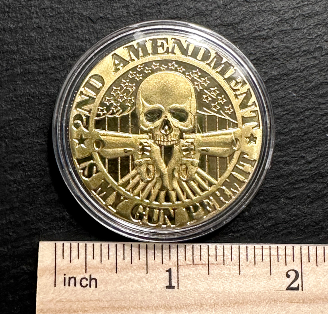 "SECOND AMENDMENT IS MY GUN PERMIT" GOLD PLATED TOKEN COIN B595