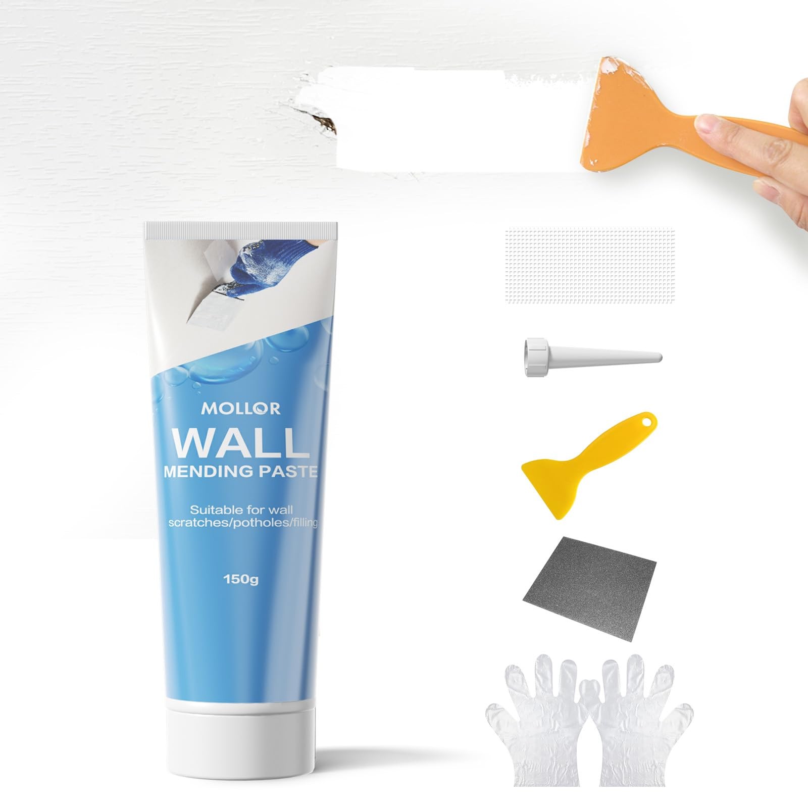 MOLLOR Drywall Repair Kit Wall Patch, 150g Spackle 150g, White