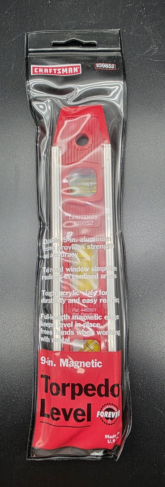 Sears Craftsman USA Nos 9” Magnetic Torpedo Level W Case 39829 Black