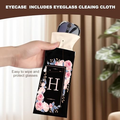 2Pcs Initial Letter Sunglass Eyeglass Glasses Case Soft PU Leather Letter H