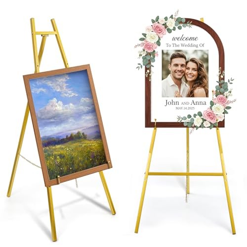 Gold Easel Stand for Sign, Heavy Duty Metal Adjustable Display Stand with 4