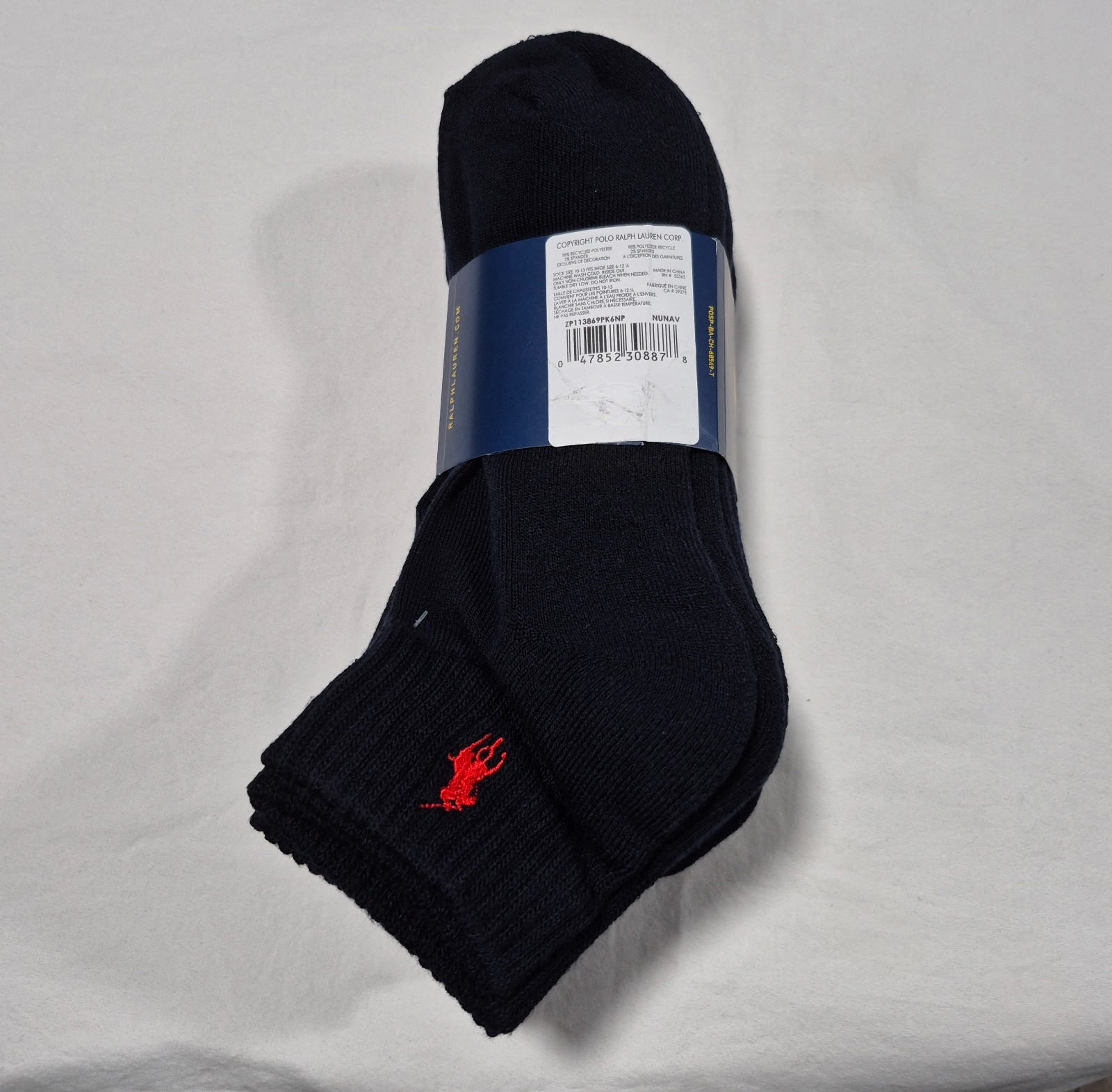 Polo Ralph Lauren Mens Quarter Sports Casual- Socks 6 pair SZ 6-12 Dark Blue