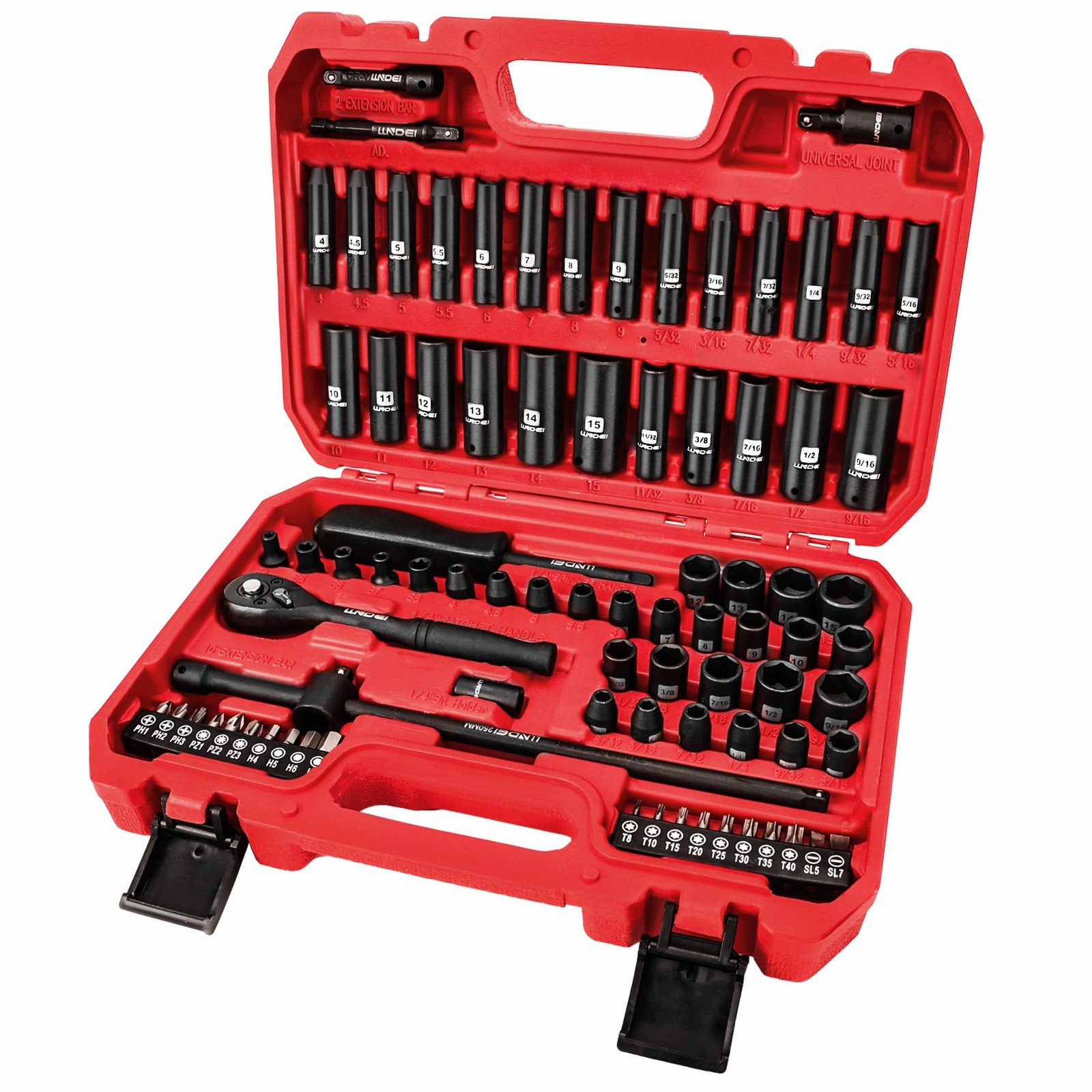 LLNDEI 1/4 inch Drive 83-Piece 1/4" Impact Socket Set, Black