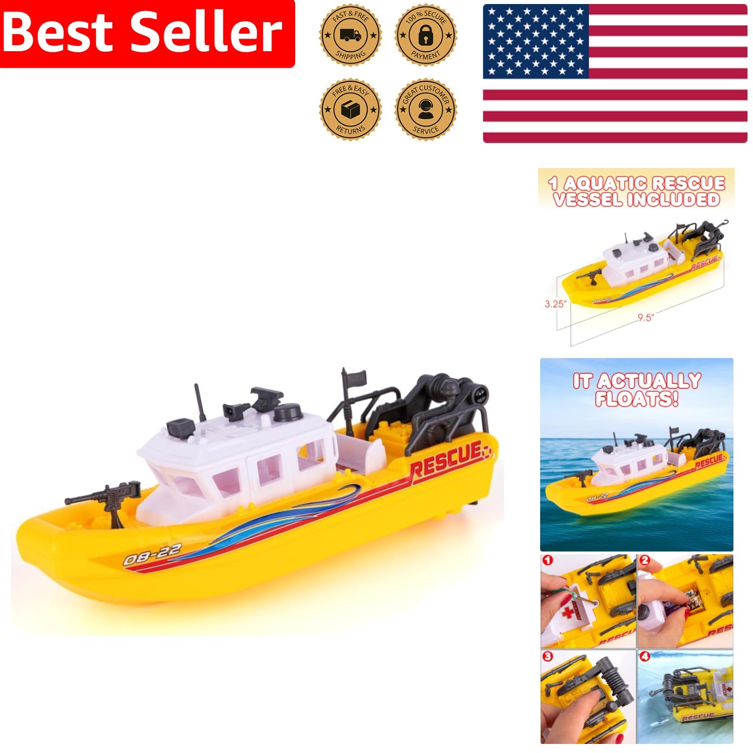 Aquatic Rescue Vessel: Battery Operated Toy Boat for Bathtub & Pool Fun