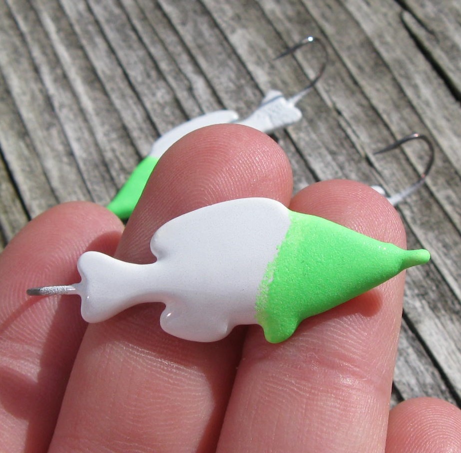 Lead Panfish Jiglet Minnow White and Glow In The Dark Green Lot of 3 Water Ready