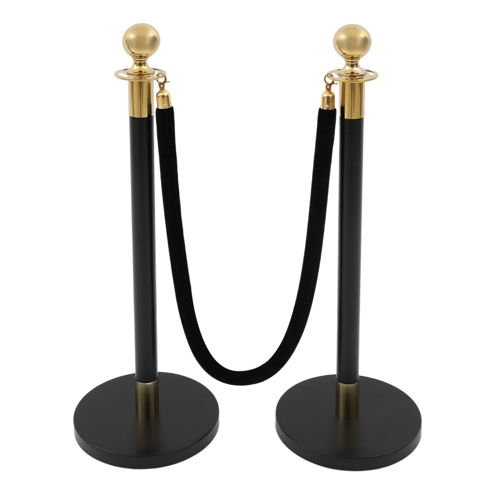6x Gold+Black Stanchion Posts Queue Pole with 3 1.5M Ropes Crowd Control Barrier