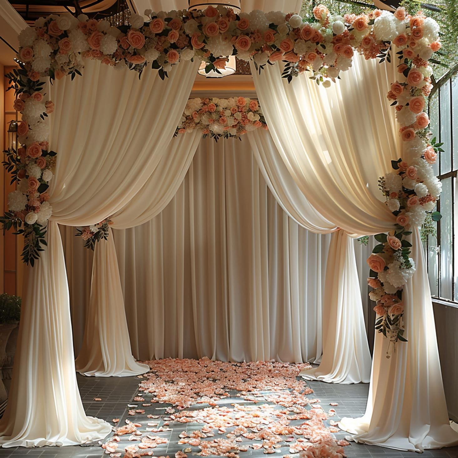 Esgotbme 10X10Ft Wrinkle Ivory Backdrop Curtain For Parties Soft Fabric Drapes