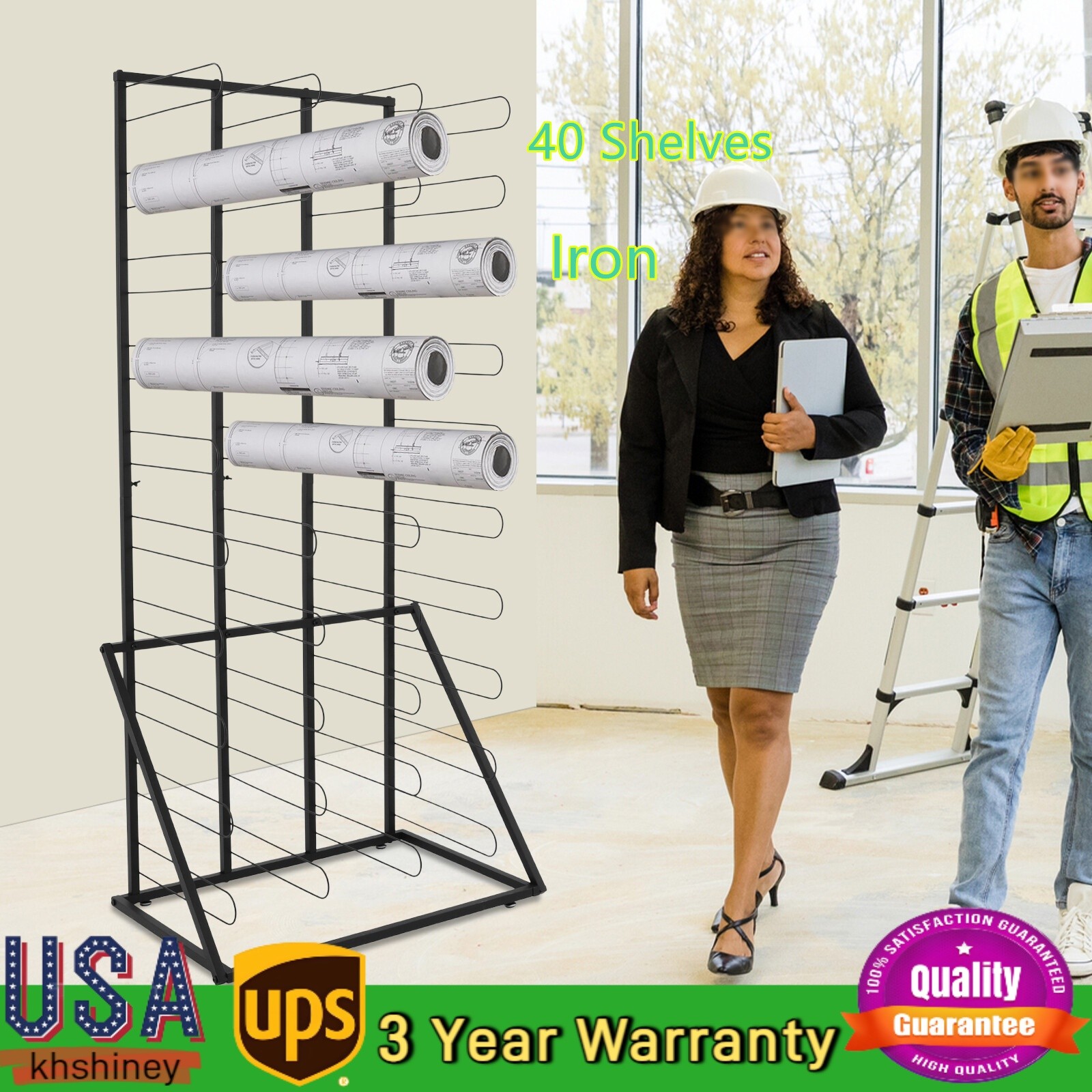 Vinyl Roll Storage Rack, Durable Floor Organizer with 40 Shelves