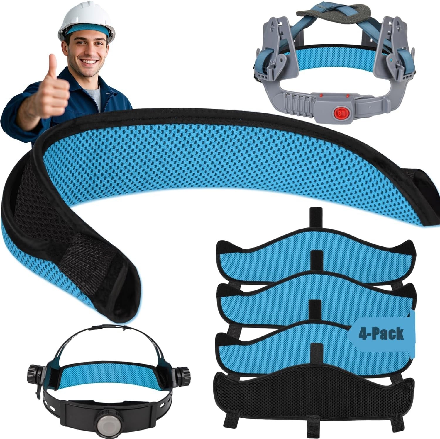 Hard Hat Sweat Bands 4Pcs, Innovative 3-Layer Fabric Sweatbands for Hard Hats Wa