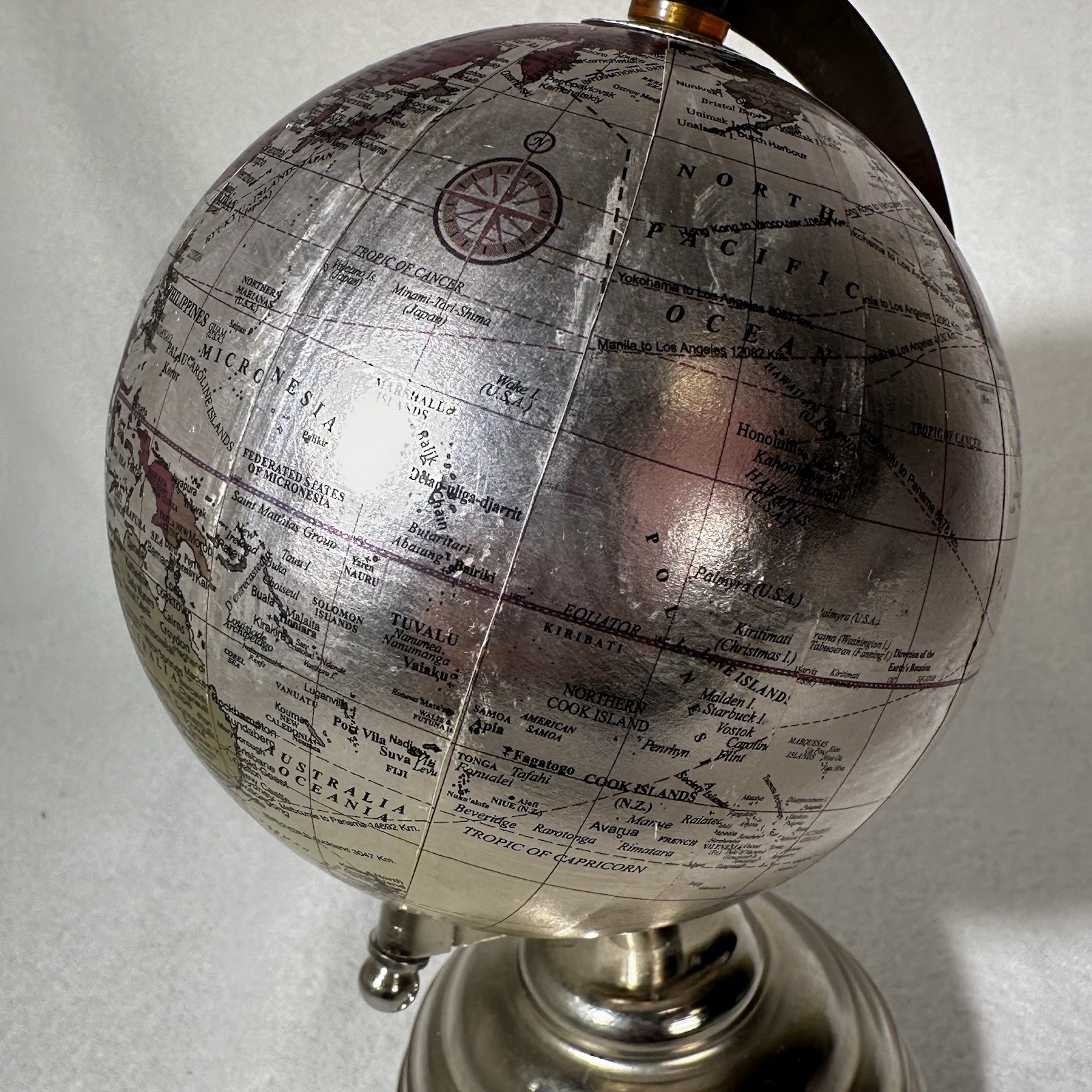 Globe On Axis with Base Silver & Purple Travel Decor