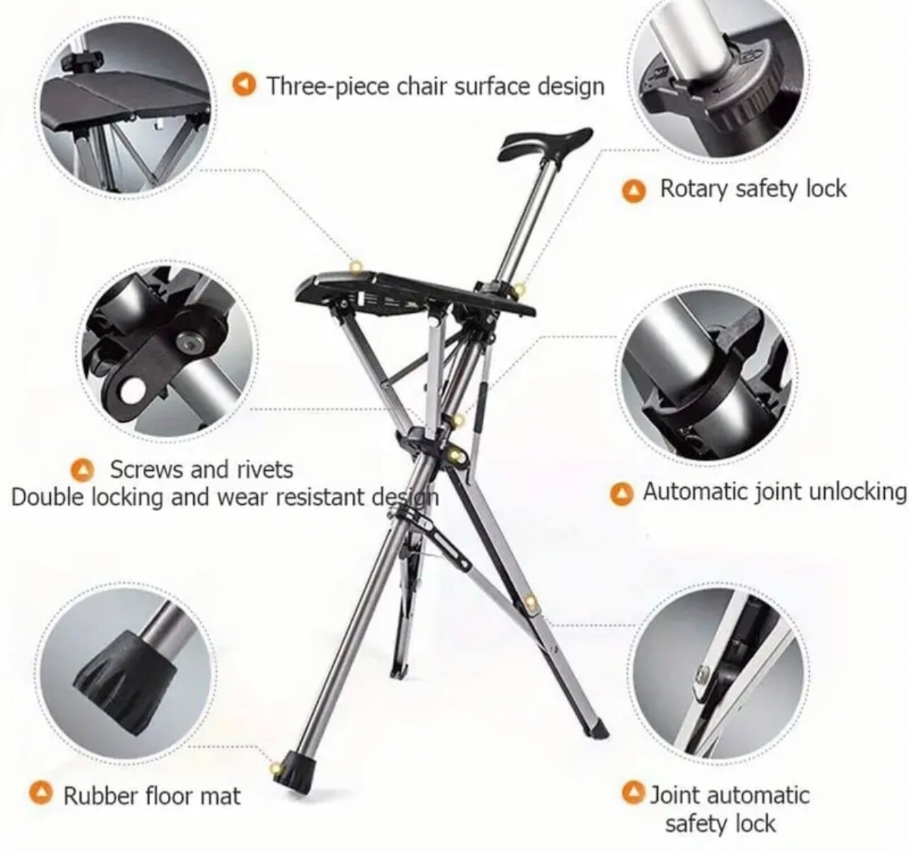 Portable Adjustable Folding Cane Seat Combo - Sturdy 3-Legged Support,Adjustment