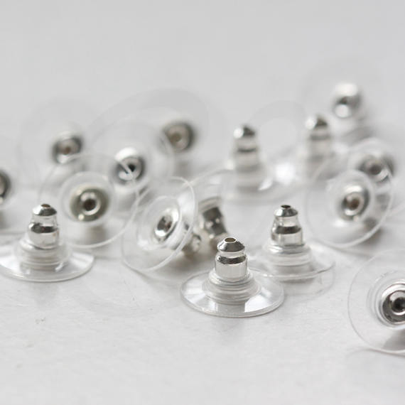 40 Pieces Earring Barrel White Gold Clutch with Clear Plastic Disc (3453C-I-525)