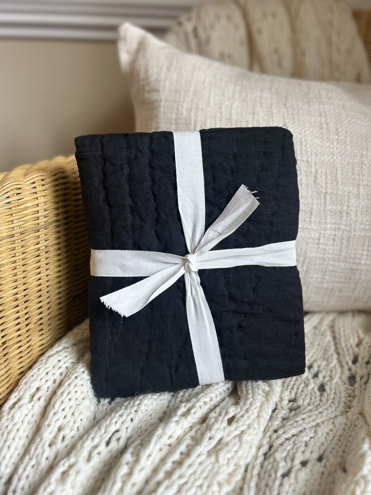 Pottery Barn Belgian Flax Linen Handcrafted STANDARD Sham Black NWOT OB READ