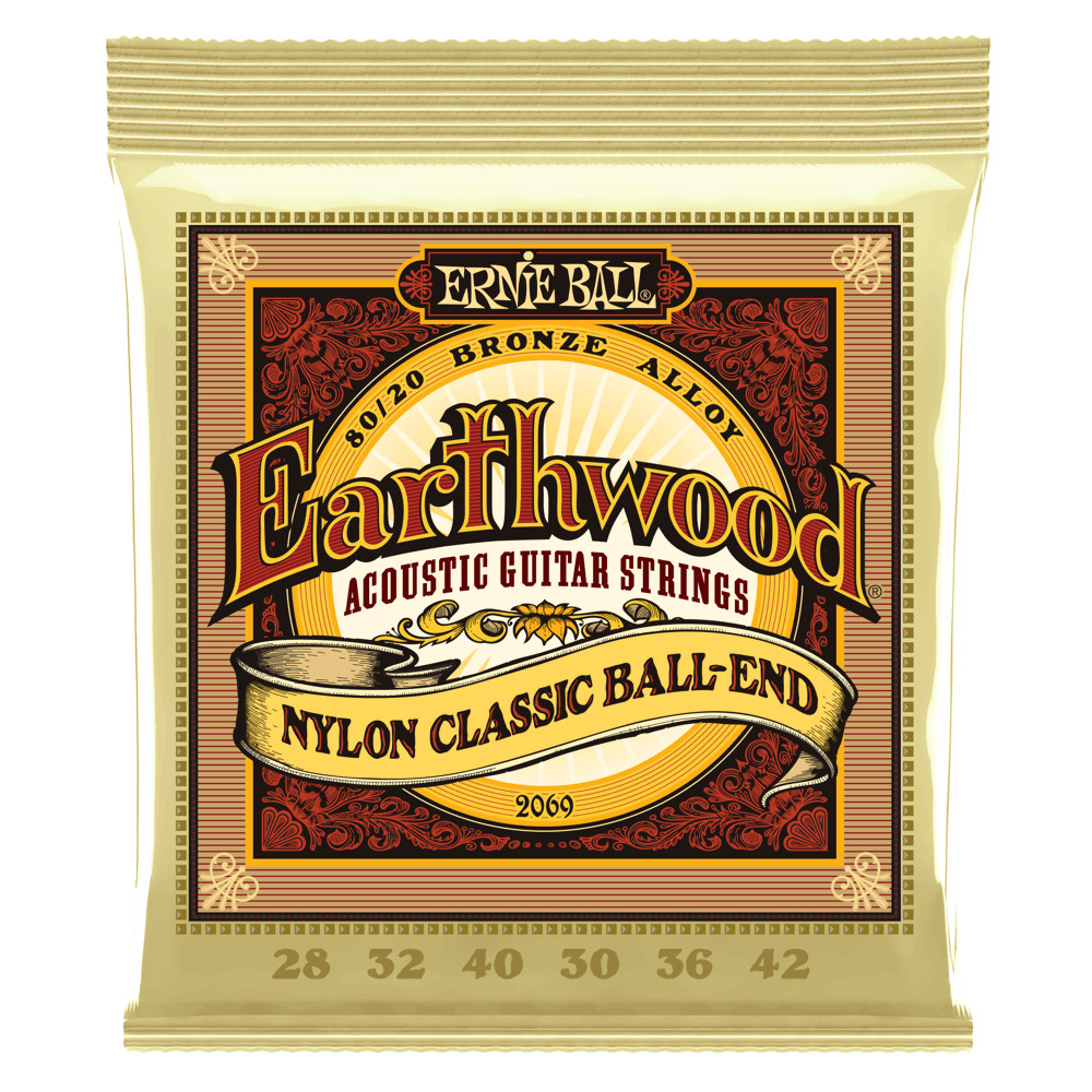 Used Ernie Ball EARTHWOOD FOLK NYLON, CLEAR & GOLD BALL END, 80/20 BRONZE ACOUST