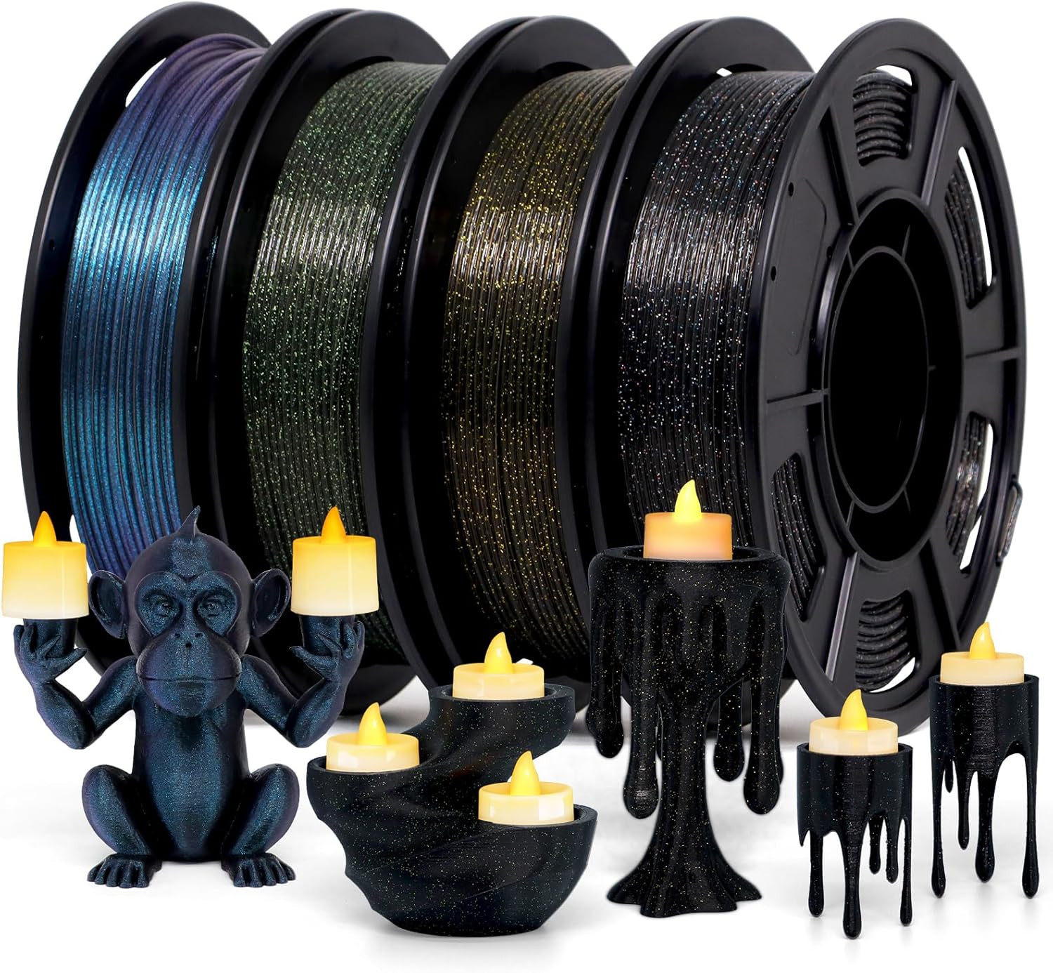 Glitter PLA Filament Bundle 1.75Mm, 4X250G Multi-Color - Galaxy Black, Sparkle G