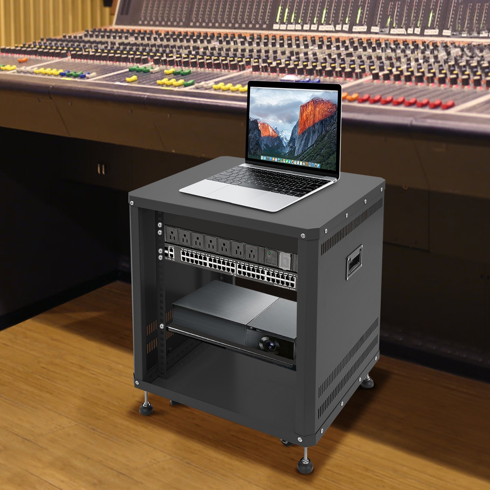12U AV Rack Stand with Caster Wheels Network Stereo Recording Studio Rack