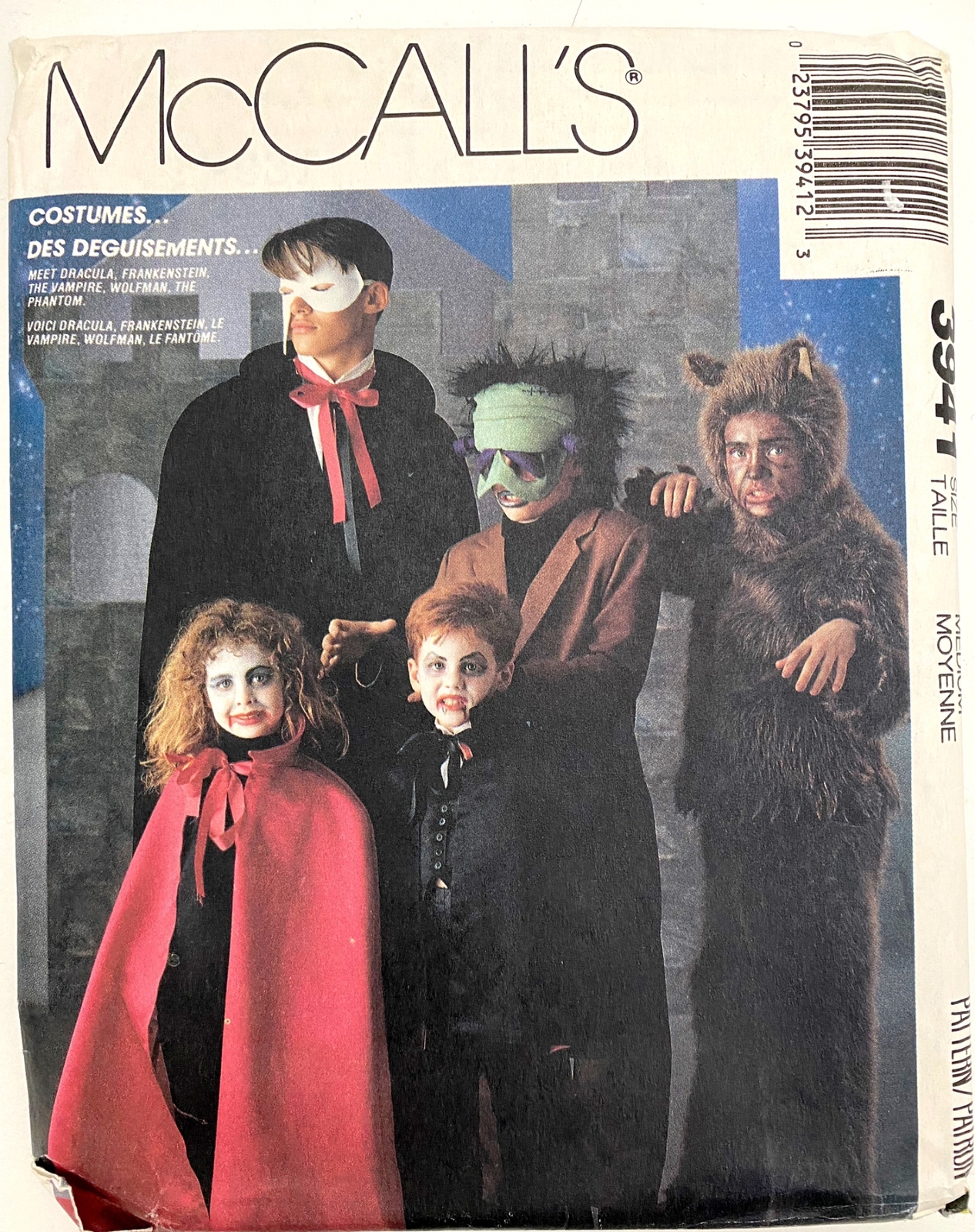 McCalls Pattern 3941 Adult Costume Dracula Phantom Frankenstein Wolf Sz M UNCUT
