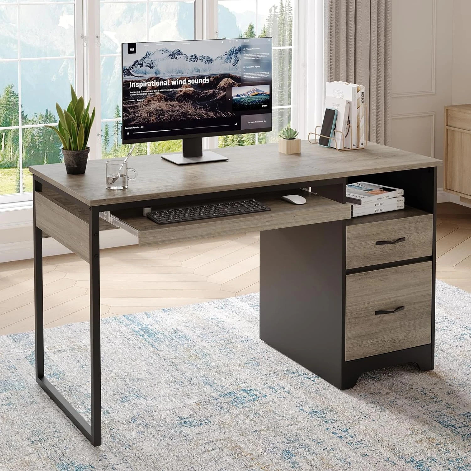 48” Industrial Computer Desk with Drawers & Storage for Home Office - Gray NEW