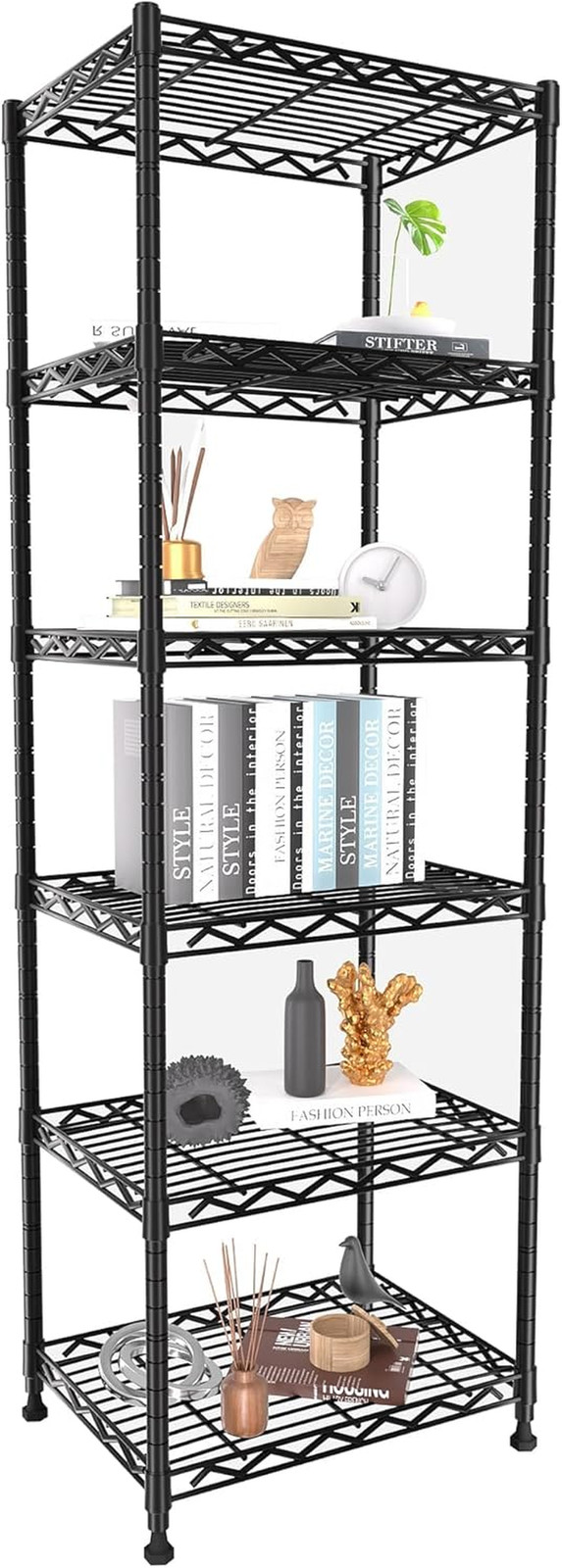 6-Tier Storage Shelves Standing Shelving Metal Units, Adjustable Height Wire She