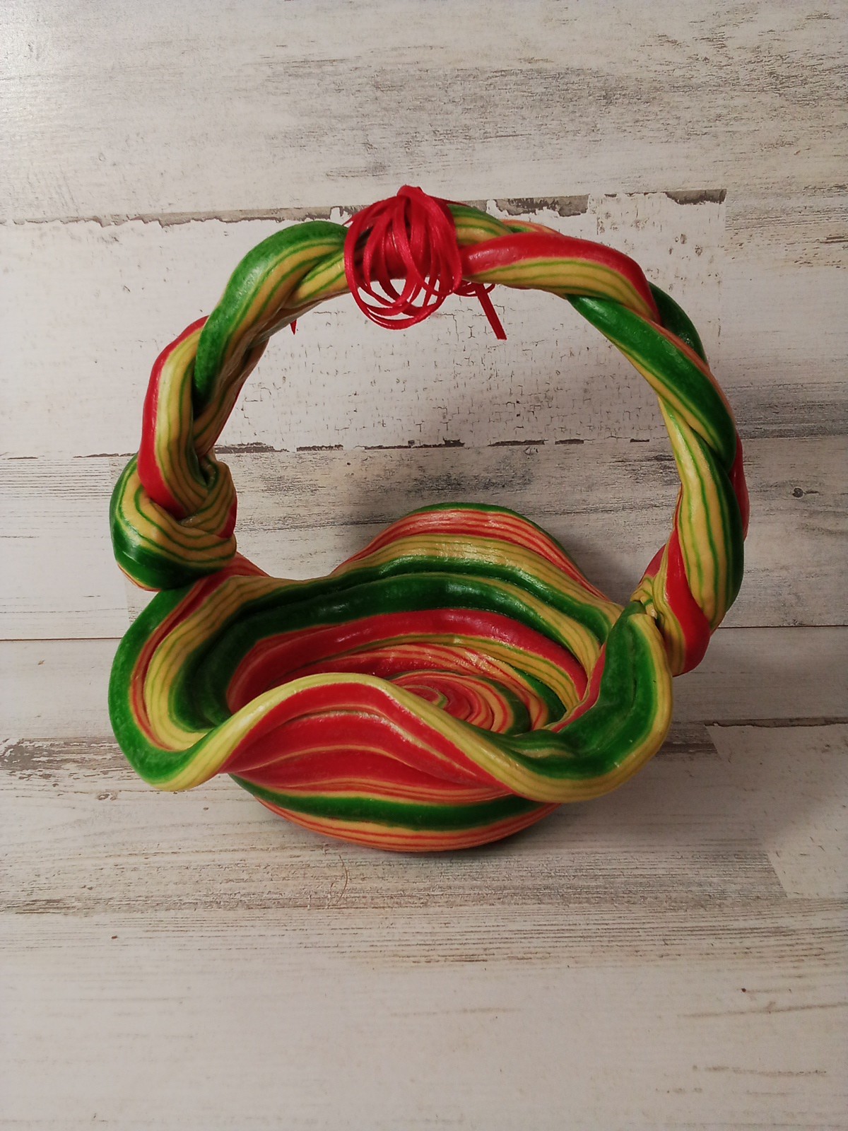 Hard Plastic Multi Color Braided Funky Cool Basket Beautiful Decor