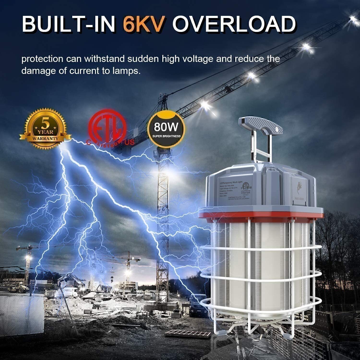 80W LED Temporary Work Light Linkable Constructions Jobsite Industrial Lighting