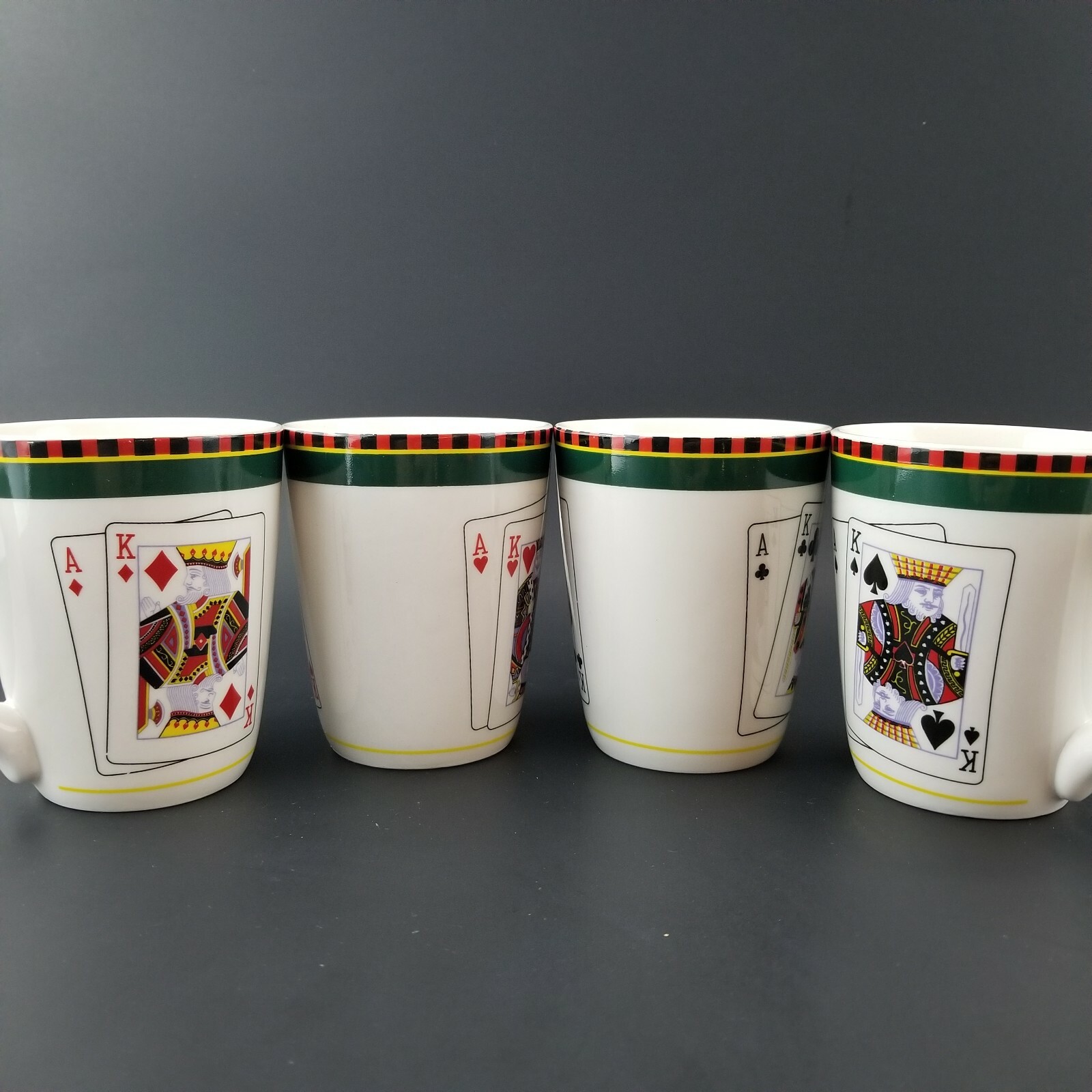 Set of 4 American Atelier At Home Casino Poker Ace King Stoneware 14 Oz Mugs