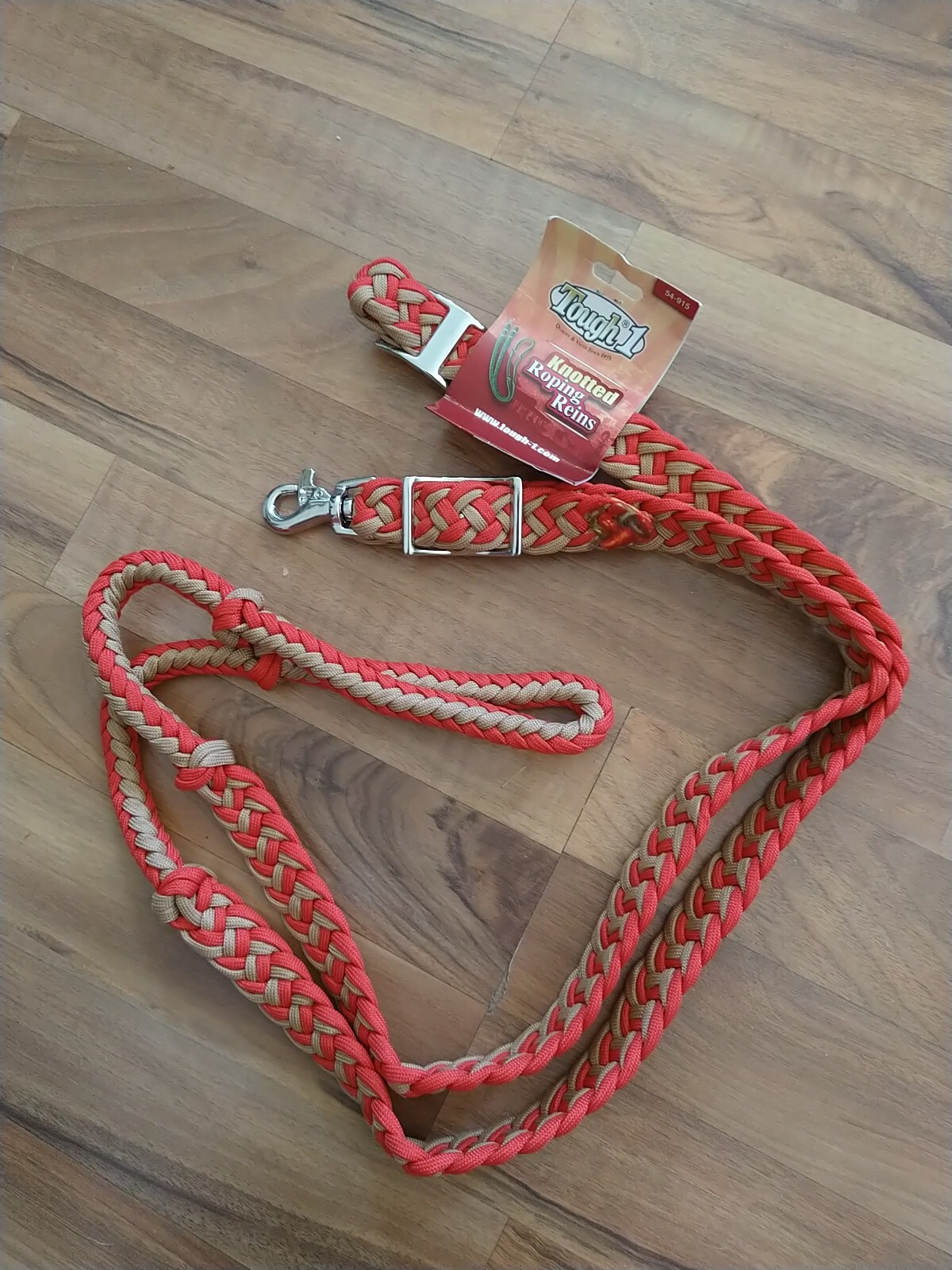 Tough 1 Knotted Cord Roping Reins, red/tan