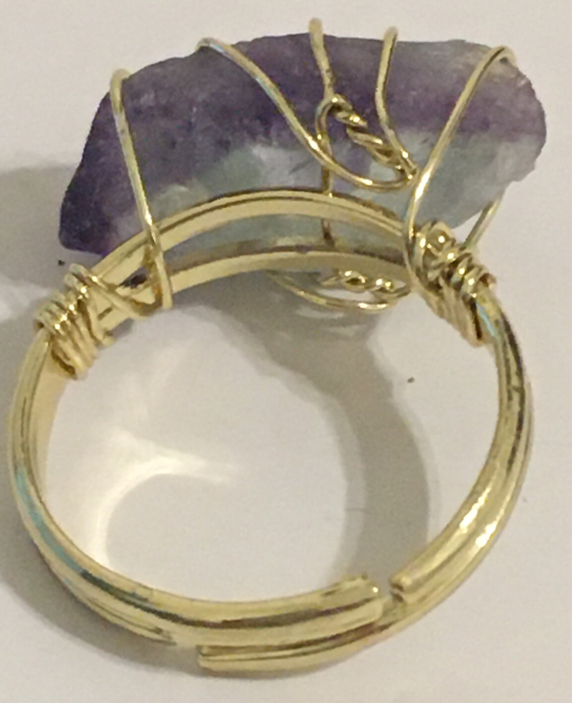florite raw stone wire wrapped ring adjustable to size 6, 7 , 8 & 9
