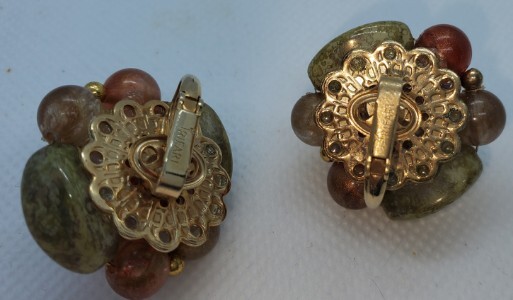 Vintage Bead Rock Stone Clip-On Earrings Nice!