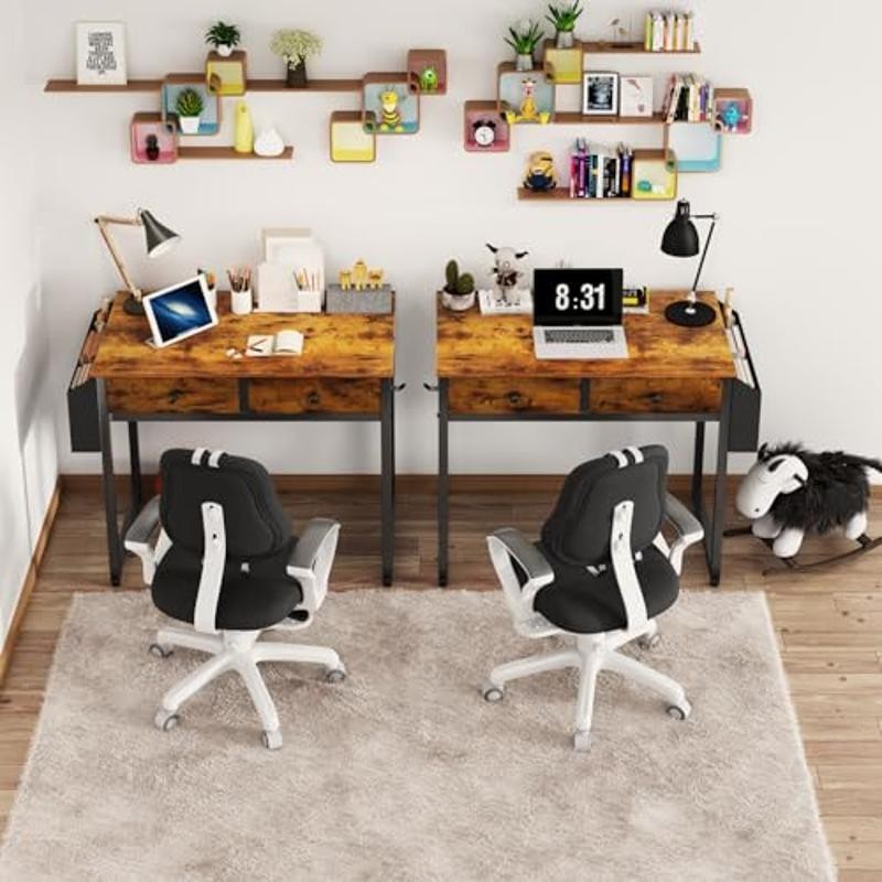 Rustic Brown Computer Desk W/ Storage Drawers Study Table Small Spaces New