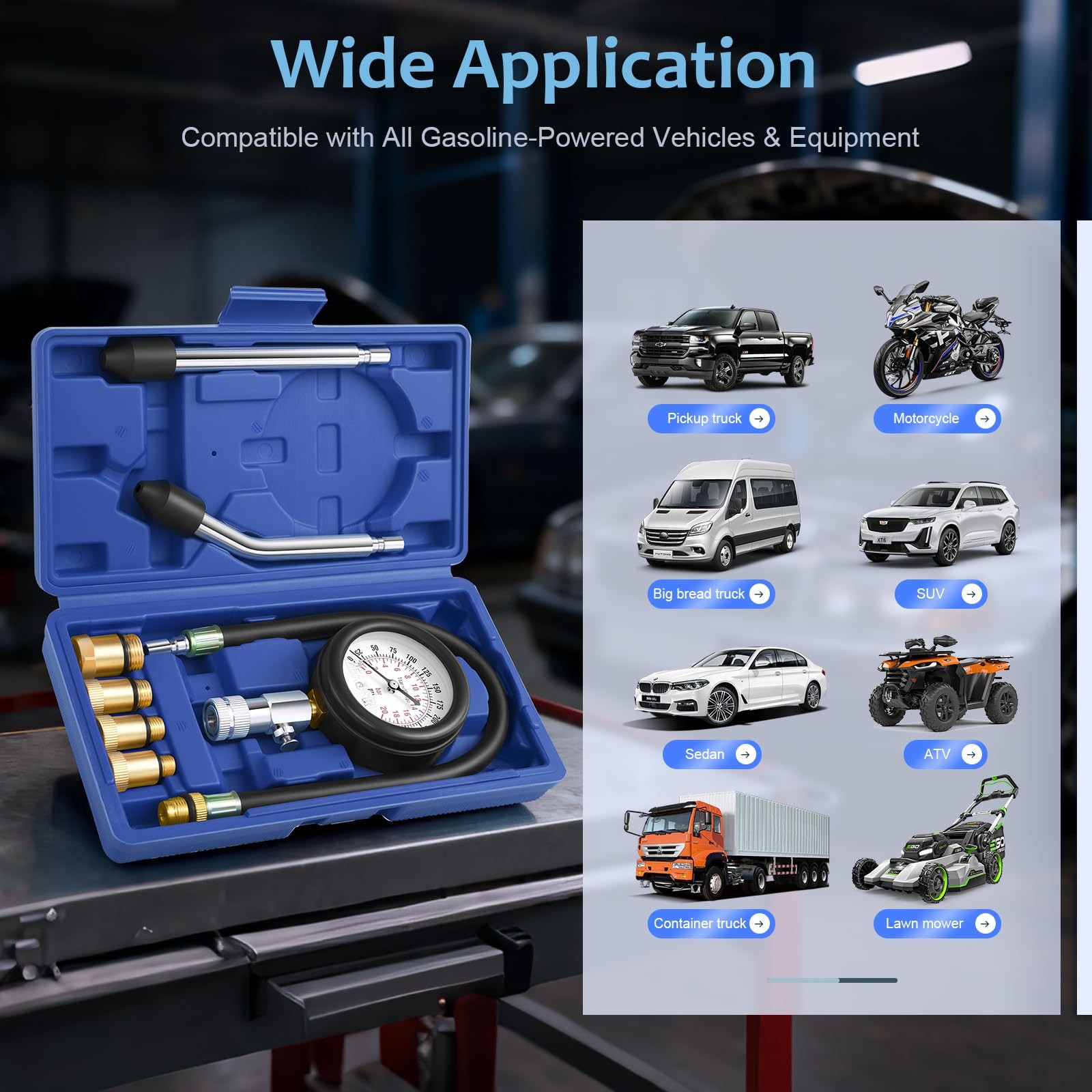 Compression Tester Kit Gasoline Engine Cylinder Pressure Gauge 0300 PSI 8PC