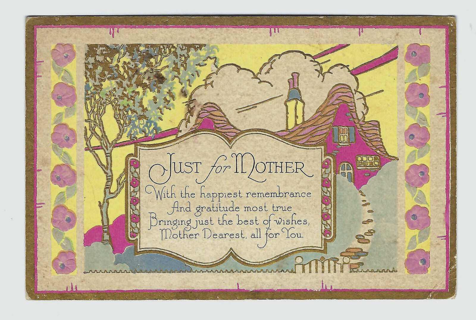 JUST FOR MOTHER -coloured blank card c1930s?