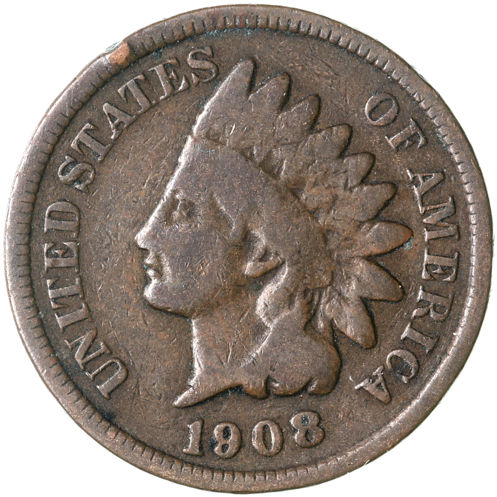 1908 (P) Indian Head Cent Good Penny GD
