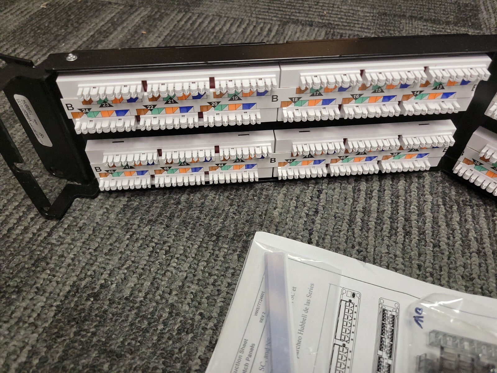 HUBBELL HP648A Nextspeed Category 6, 48 Port Patch Panel Angled, Black, 2U, New