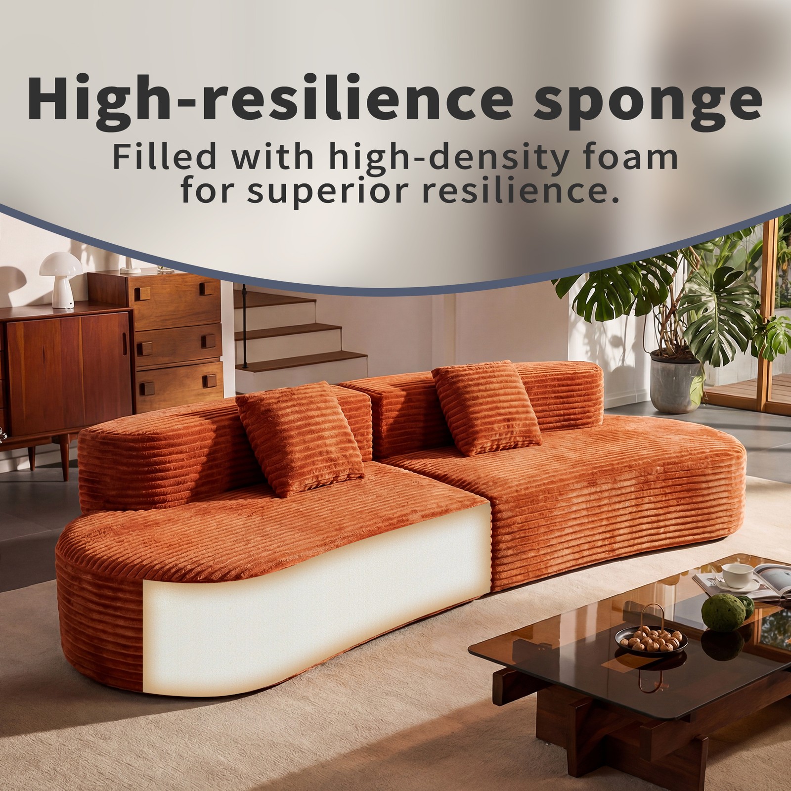 108.6-inch curved combination sofa with a modern cloud pattern design, made with