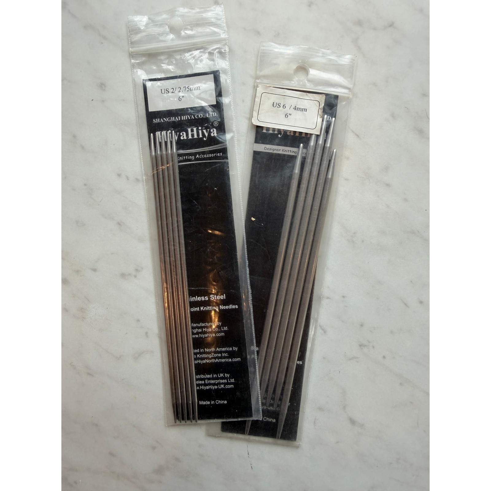 New HiyaHiya Knitting Needles US 2 US 6 Silver Stainless Steel DPN Set 6in