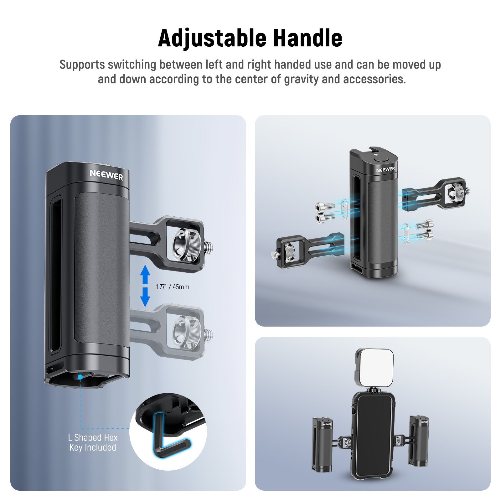 NEEWER Side Handle Grip Wireless Remote Shutter for Smartphone Cage PA005E