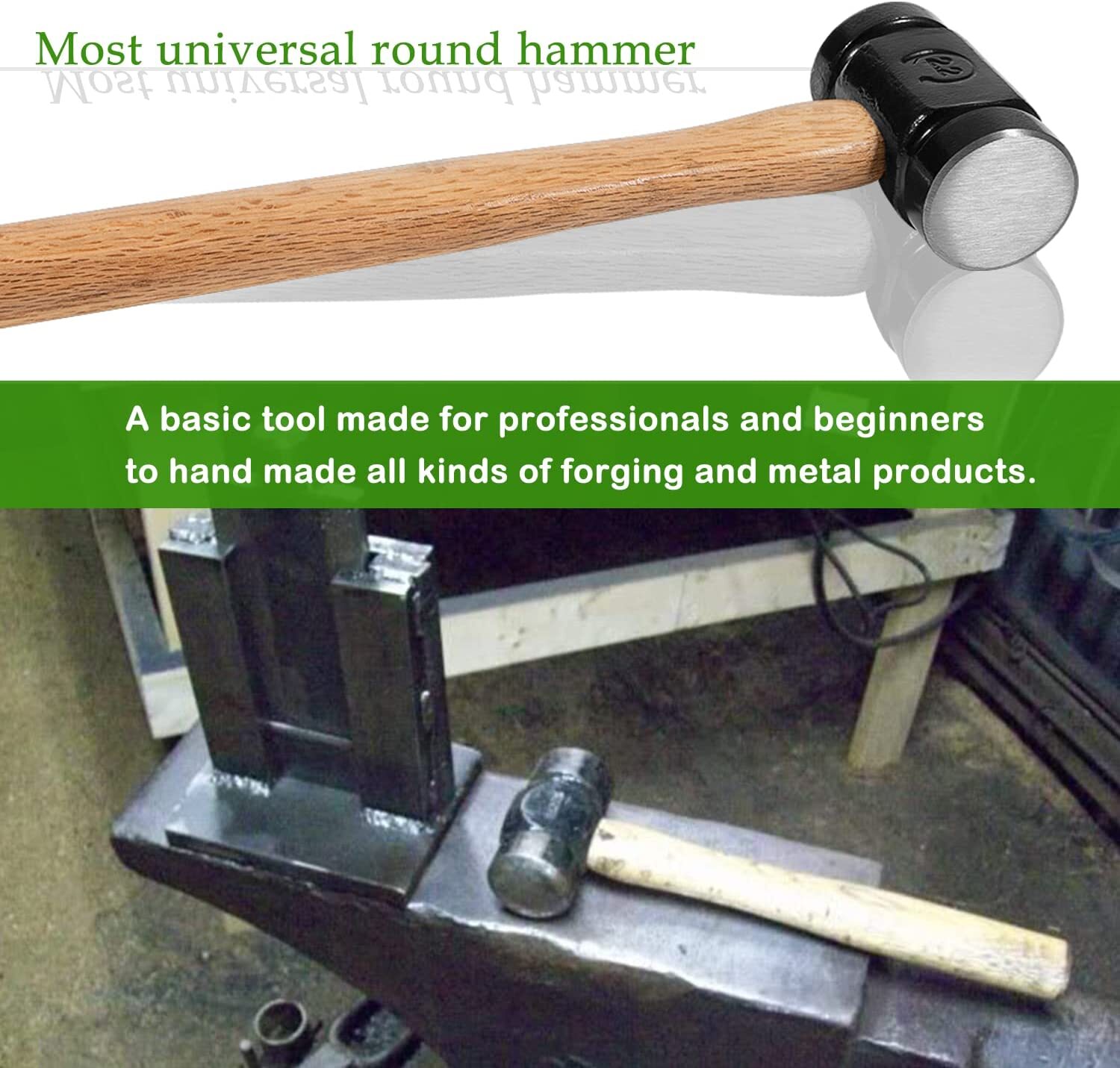36oz Round Hammer Farriers Tool Flat Head & Hardwood Handle Blacksmith Hammer